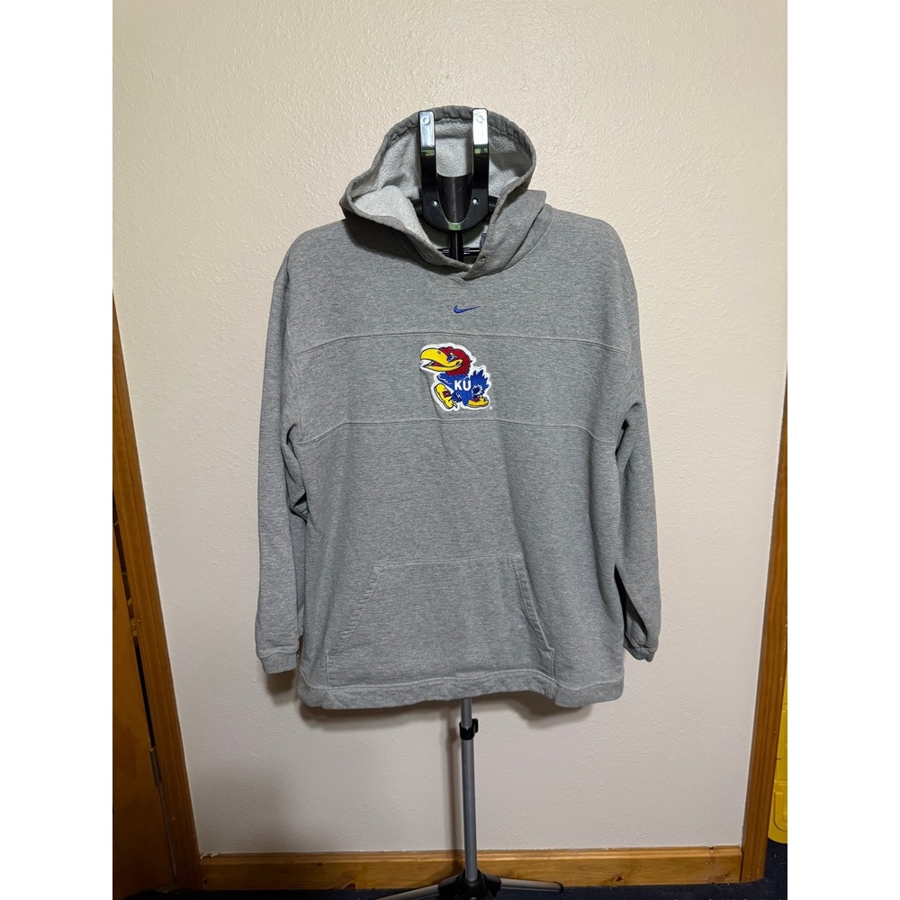 Vintage Nike Team Kansas Jayhawks Hoodie XL Gray Made in USA Embroidered Jayhawk